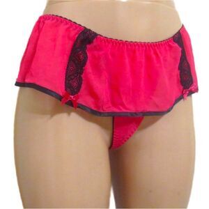 APT 9. Red and Black Sheer / Lace Skirted Thong Panty w/ with  Embellishment